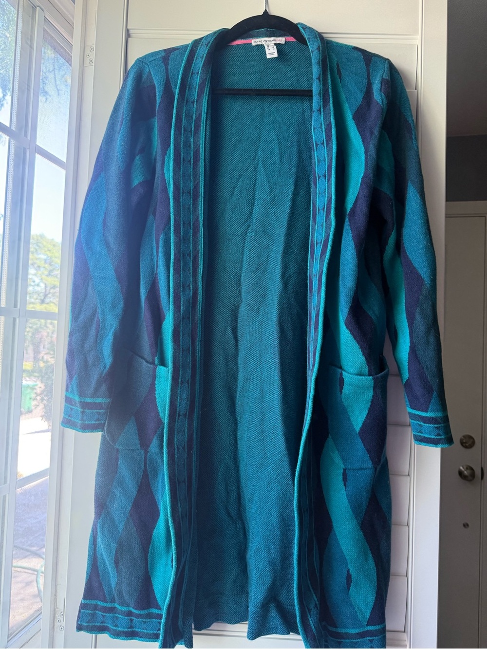 Isaac Mizrahi Teal and Navy Patterned Cardigan